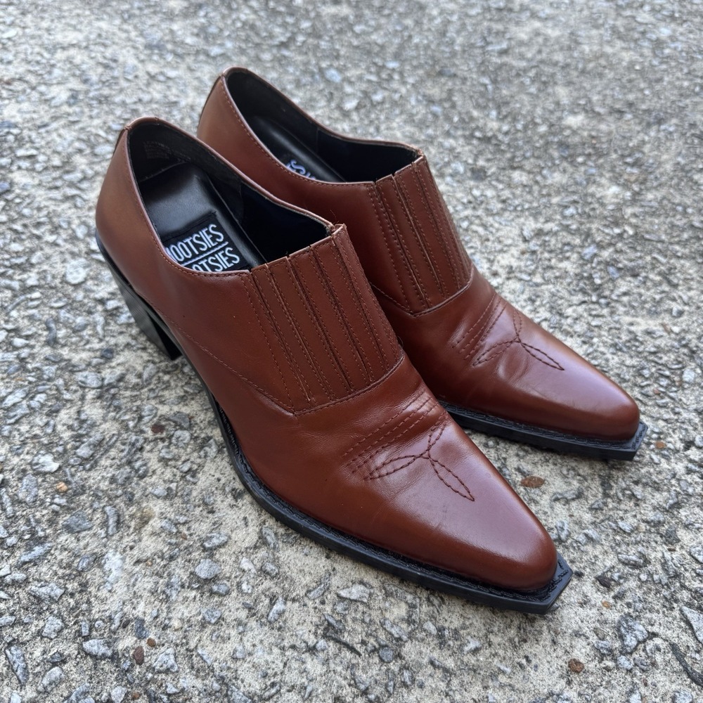 Vintage Mootsies Tootsies Brown Leather Western Booties Women's Size 7.5